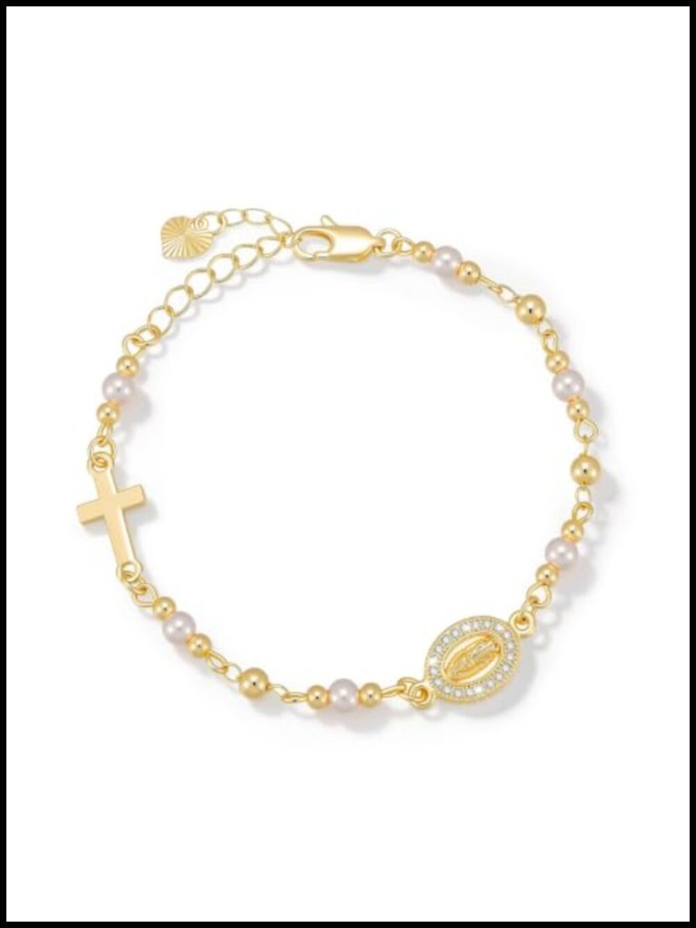 14K Gold Plated Virgin Mary Cross Bracelet - Catholic Link Bracelet for Women